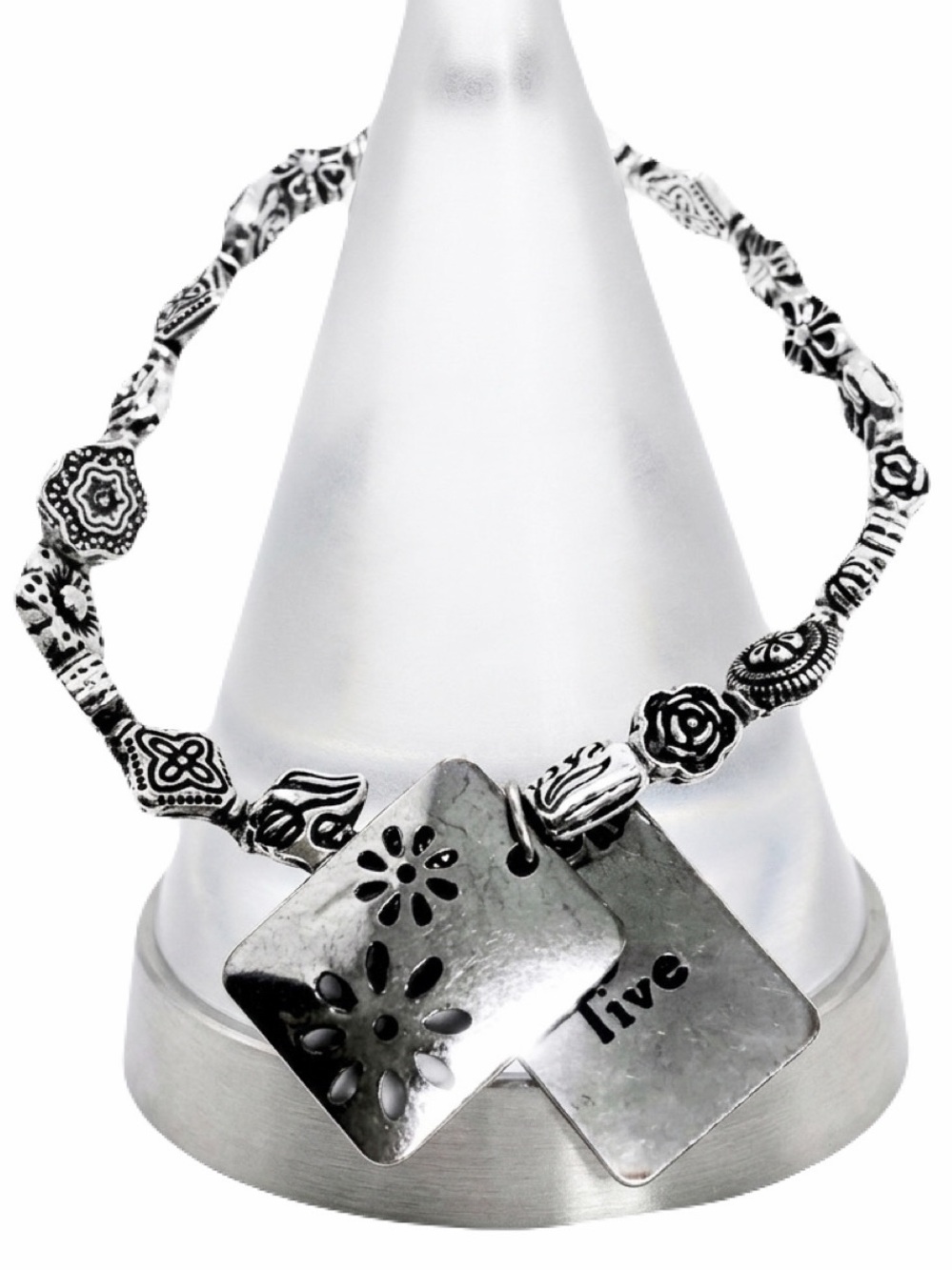 New Handmade Spring Bloom Live 2 Panel Flowers BOHO Sterling Silver Bracelet